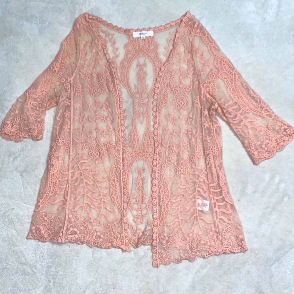 Pink Sheer Lace Cardigan